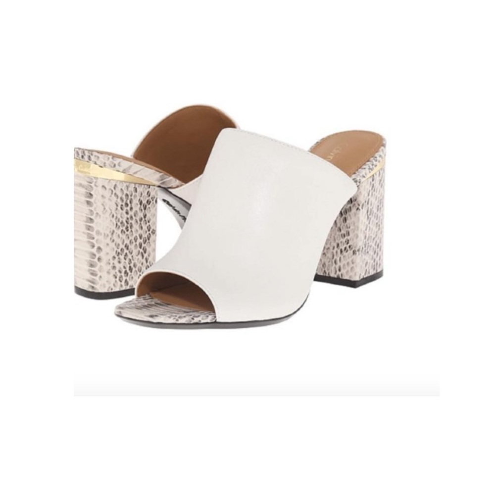 Calvin Klein Cice Cow Silk Open Toe Platinum White Mule Shoes Heels 8.5